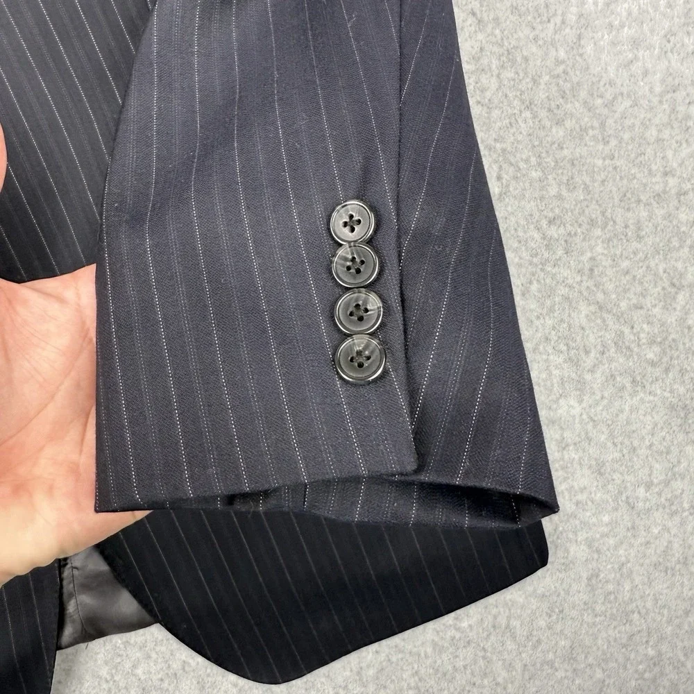 Saks Fifth Avenue Blazer Mens 42R Black Striped Super 130s Wool Loro‎ Piana Coat